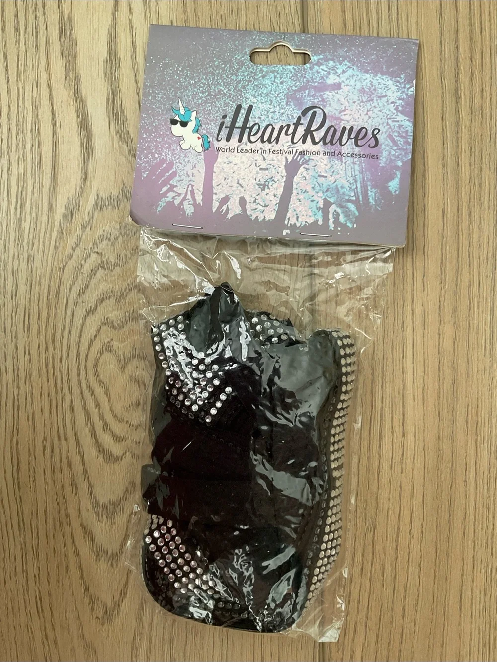NWT IHeartRaves Non Slip Black Rhinestone Leg Wraps OS Festival Ready
